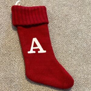 Red Knit Christmas Stocking with Letter A